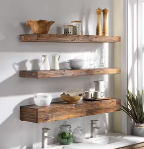 lot 53 image: NortheBeam -Distressed Floating Shelf Set With Hidden Storage (3 Pcs)