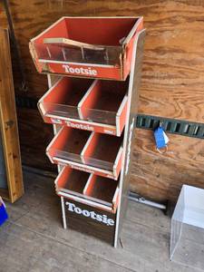 lot 3 image: Vintage Tootsien Roll Display Shelf Approx. 15 wide, 49 12 tall, 13 deep