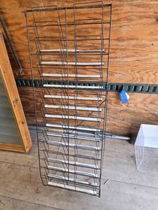 lot 5 image: Metal Magazine or Pamphlet Display Rack approx 19 12 wide, 26 deep at the base, 53 tall - slightly springy