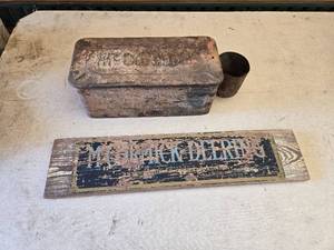 lot 19 image: McCormick Deering Tool Box and Wooden Sign