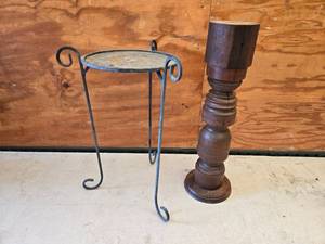 lot 33 image: Iron Plant Stand and Wooden Pedestal