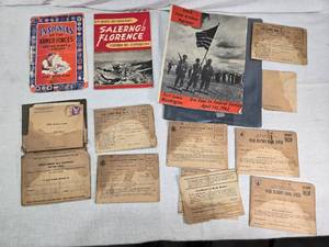 lot 55 image: Military Memorabilia Insignias Book, Salerno to Florence Book, 188th Field Artillery Regiment Book, and War Ration Books