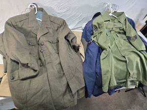 lot 72 image: Large Lot of Vintage Military Uniforms including Air Force, Marine, and Navy Items