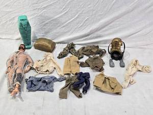 lot 93 image: 1970s G.I. Joe Adventure Team Action Figure Set with Accessories including High Voltage Vest and Secret of the Mummys Tomb Items