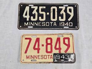 lot 129 image: Minnesota License Plates 1940 and 1942 with 1943 Tab
