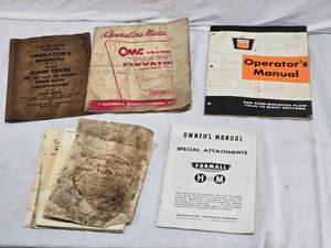 lot 185 image: Vintage Manuals including John Deere Owners Manual Envelope, Owatonna Manufacturing, McCormick Deering and Oliver Operators Manuals