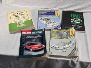 lot 188 image: GMC and General Motors Automotive Repair Manuals including 1974 GMC Truck Service Manual and 1982-1995 General Motors Repair Manuals