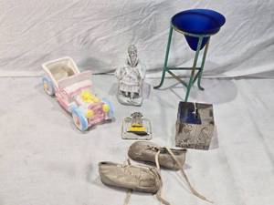 lot 242 image: Vintage  Ceramic Car, Figurine, Leather Shoes, and More