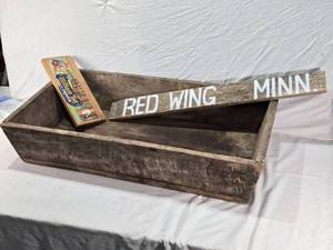 lot 250 image: Wooden Crate with Red Wing Minn. Sign and William Tell Fruit Box Piece