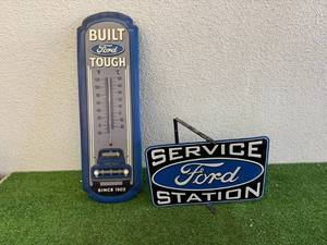 lot 110 image: Ford Thermometer & Ford 2 Sided Service Station Sign