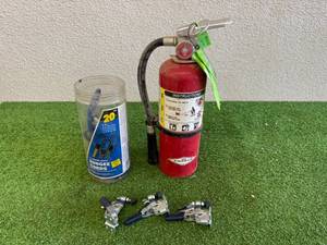 lot 113 image: Fire Extinguisher, Bungee Cords & Vertical Surface Clamps