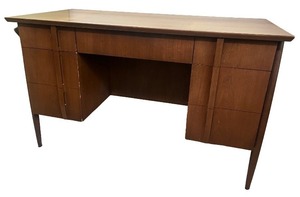 lot 7 image: Mid-Century Wooden Office Desk with Drawers