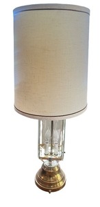lot 29 image: Vintage Brass and Glass Table Lamp with Drum Shade