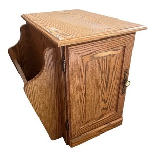 lot 30 image: Oak Wood Magazine Rack with Storage Cabinet