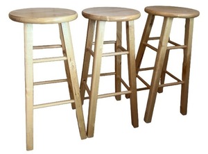 lot 31 image: Set of 3 Wooden Bar Stools with Natural Finish