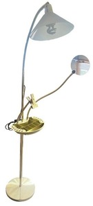 lot 34 image: Floor Lamp with Adjustable Arm, Tray Organizer, and Magnifying Mirror