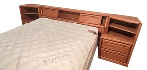 lot 35 image: Queen Size Oak Headboard with Shelves and Drawers