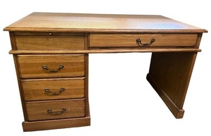 lot 38 image: Wooden Office Desk with 4 Drawers and Pull-Out Keyboard Tray