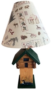 lot 52 image: Rustic Cabin Table Lamp with Nature Motif Shade