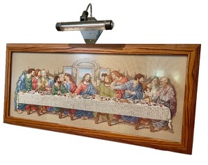 lot 20 image: Framed Cross Stitch Depiction of The Last Supper with Display Light