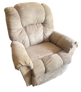 lot 32 image: Beige Plush Recliner Armchair with Padded Arms