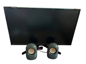 lot 46 image: Onn Computer Monitor with Onn USB Speakers