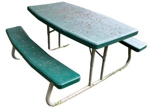 lot 49 image: Green Plastic Picnic Table with Attached Benches