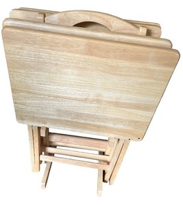 lot 51 image: Set of 4 Wooden Folding TV Trays with Stand