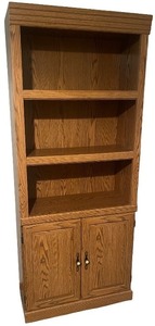 lot 55 image: Oak Wood Bookshelf with Storage Cabinet and Shelves
