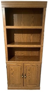 lot 56 image: Oak Wood Bookshelf with Storage Cabinet and Shelves