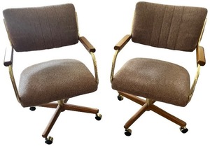 lot 57 image: Pair of Vintage Brown Upholstered Office Chairs with Casters
