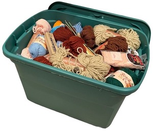 lot 98 image: Large Tote of Assorted Yarn Skeins with Crochet Hooks