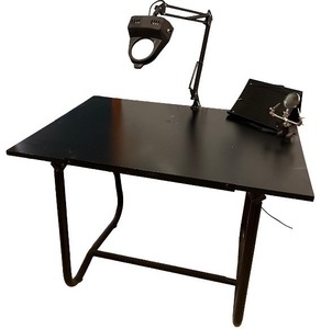 lot 102 image: Work Table with Articulating Magnifier Lamp and Soldering Tool Holder
