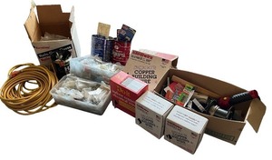 lot 116 image: Assorted Electrical Supplies Lot Including Wire, Extension Cord, and Hardware