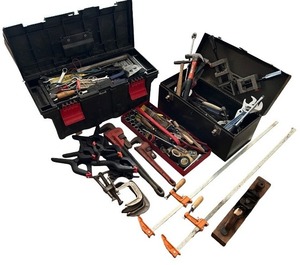 lot 117 image: Large Assorted Hand Tool Lot with Metal Toolboxes and Clamps