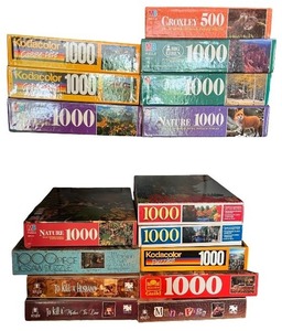 lot 120 image: Collection of Vintage 1000-Piece and 500-Piece Jigsaw Puzzles