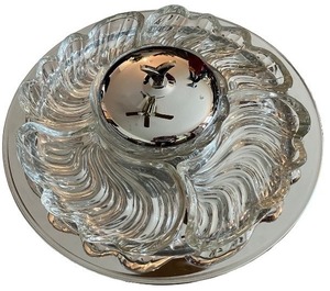 lot 133 image: Glass Compartment Relish Tray with Swirl Design and Metal Lid