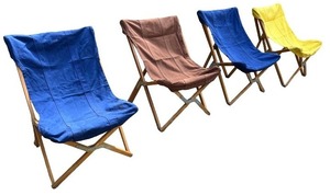 lot 153 image: Set of 4 Folding Canvas Deck Chairs with Wooden Frames