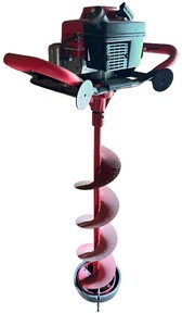 lot 19 image: Tecumseh Gas-Powered Ice Auger with Red Frame and Accessories