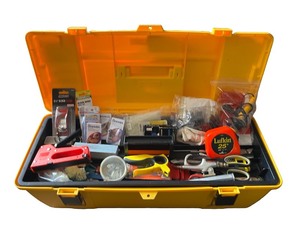 lot 165 image: Yellow Plastic Toolbox with Assorted Hand Tools and Accessories