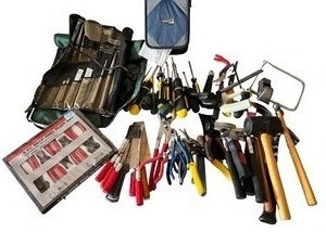lot 166 image: Large Assortment of Hand Tools with Screwdrivers, Pliers, Mallets, and Tool Rolls