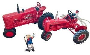 lot 208 image: Set of 2 Farmall Die-Cast Tractor Models with Farmer Figures