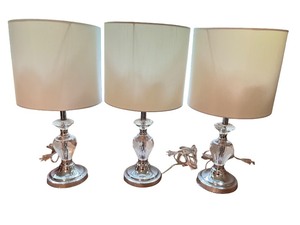 lot 209 image: Set of 3 Crystal and Chrome Table Lamps with White Shades