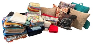 lot 212 image: Large Collection of Decorative Throw Pillows and Assorted Linens