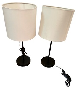 lot 214 image: Pair of Modern Black Table Lamps with White Drum Shades
