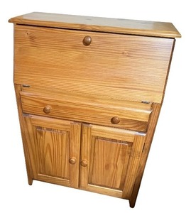 lot 216 image: Wooden Secretary Desk with Drop-Front and Cabinet Storage