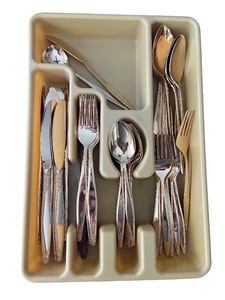 lot 221 image: Gold-Tone Flatware Set with Tray