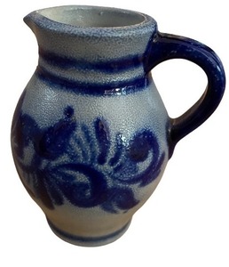 lot 222 image: Small Blue and Grey Stoneware Pottery Pitcher