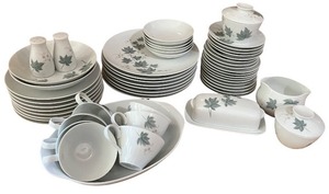 lot 225 image: Noritake Coral Silver China Dinnerware Set with Leaf Design