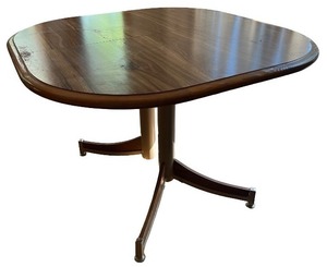 lot 227 image: Vintage Wood Pedestal Dining Table with Rounded Corners